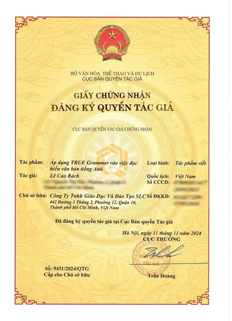 Giấy chứng nhận TRUE Grammar